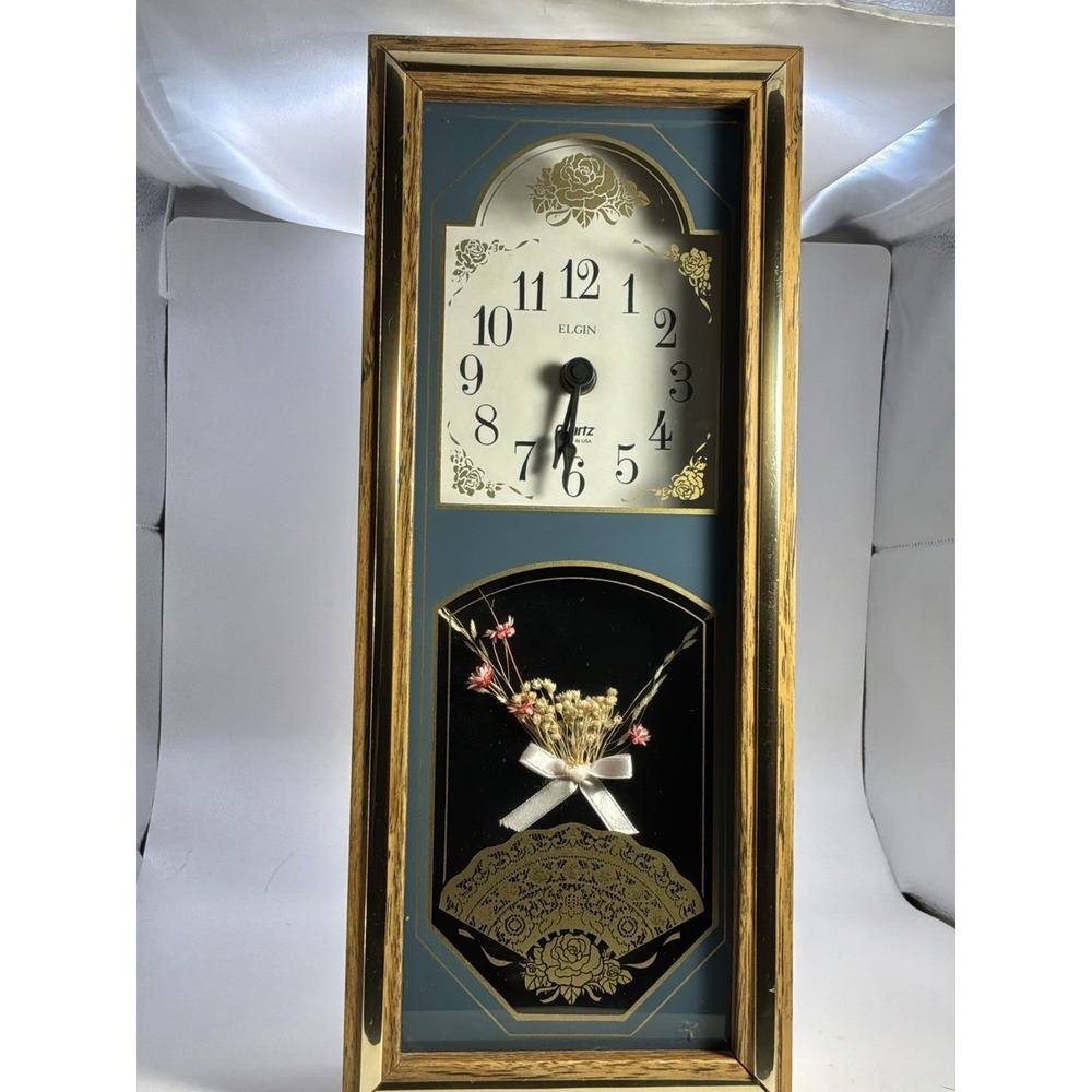 Vintage‎ Elgin Quartz Shadowbox Tabletop Clock